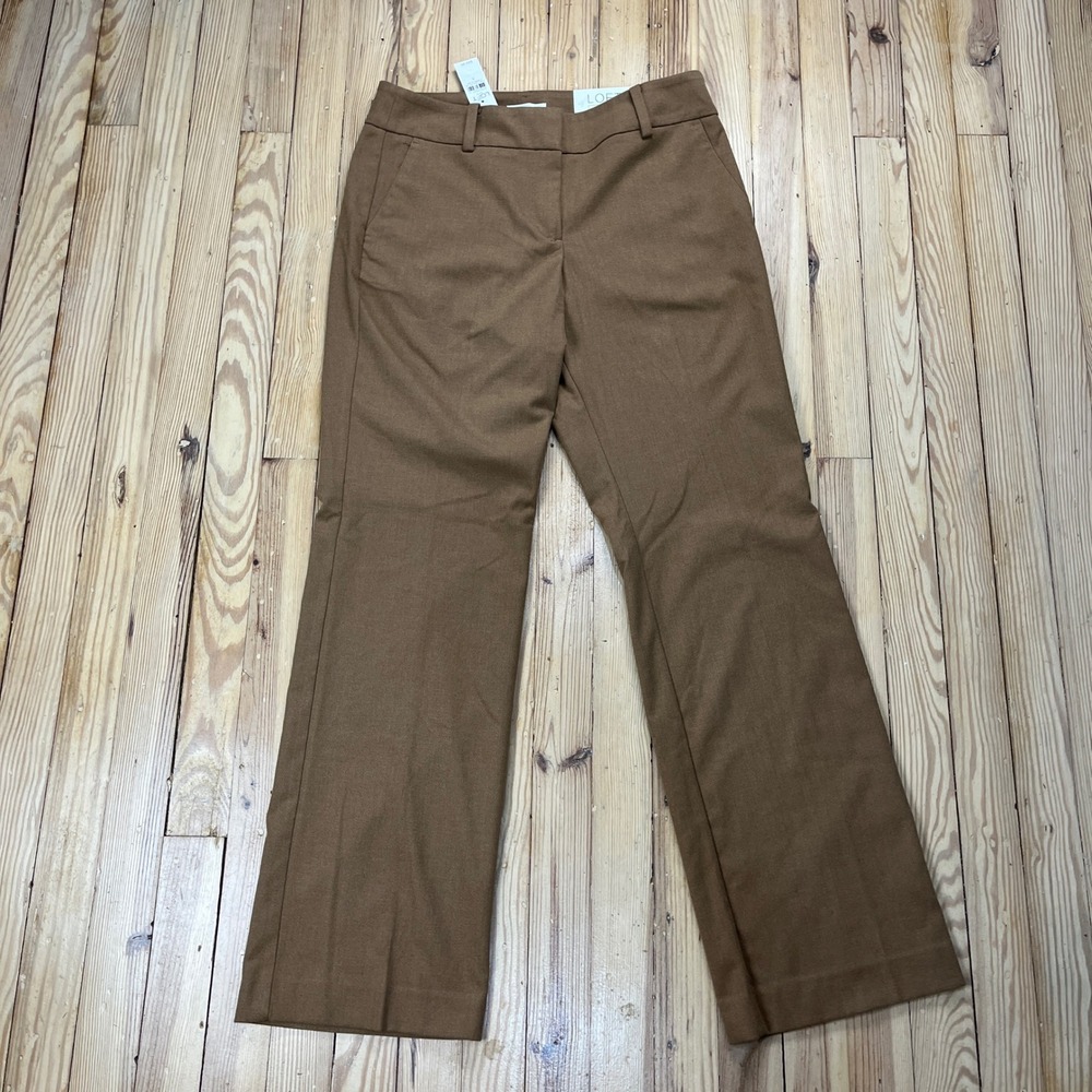 LOFT Outlet Brown Herringbone Curvy Mid Rise Trouser Dress Pants Womens 8 NEW
